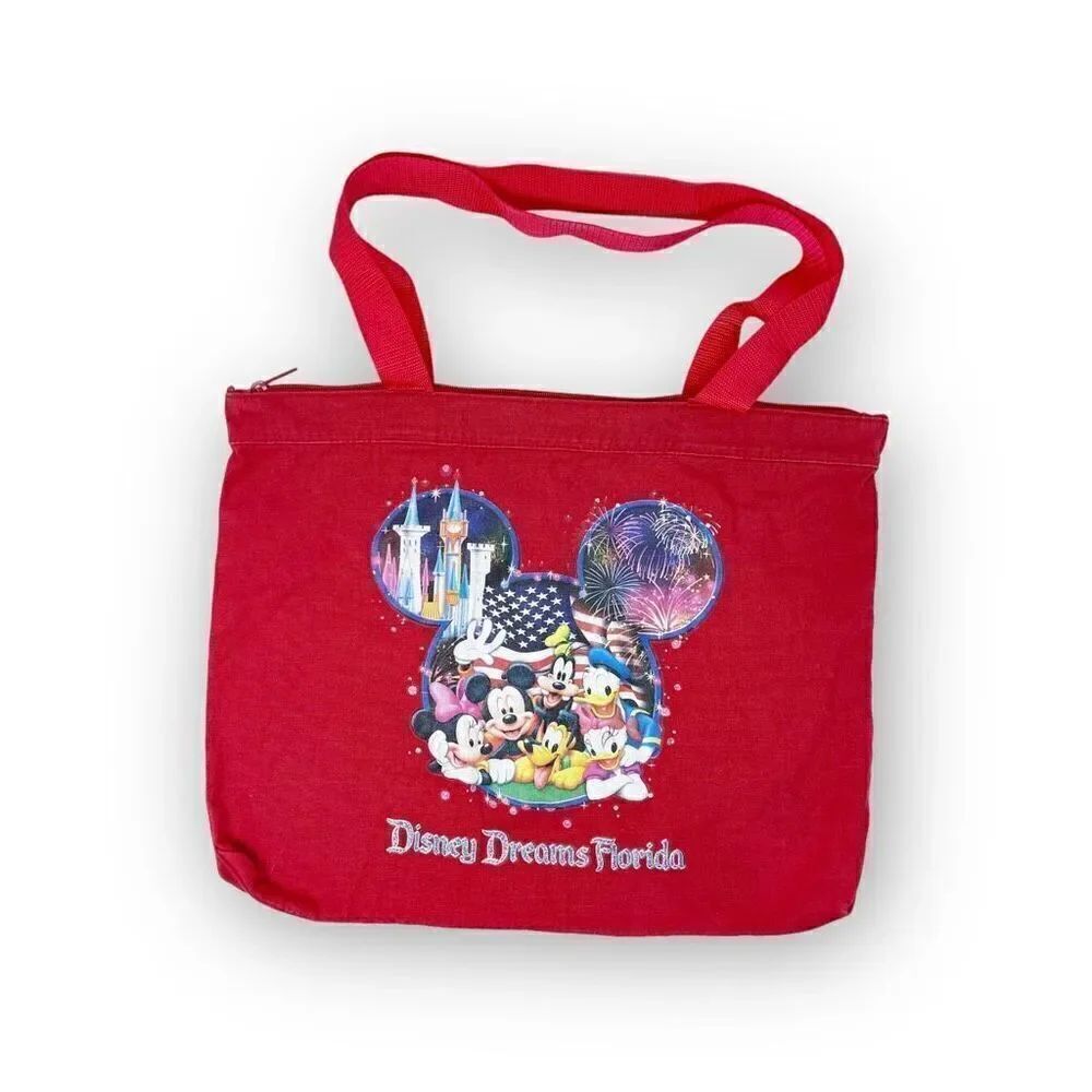 Disney Dreams Florida Shoulder Tote Bag Red With Zipper Used